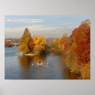 Ladybird Lake Fall Rower - Downtown Austin Texas Poster