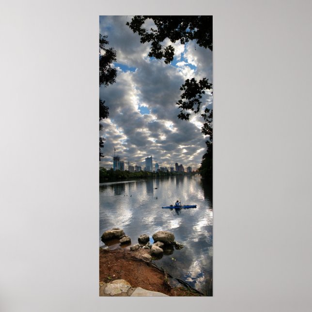 Ladybird Lake Kayak - Skyline - Austin Texas Poster (Front)