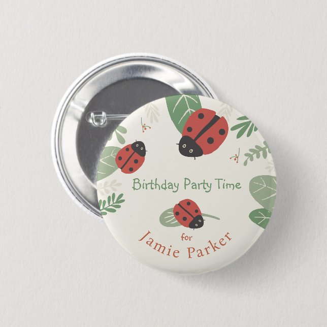 Ladybird Meadow Kid's Party Guest Button Favour (Front & Back)