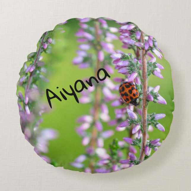 Ladybird on purple flower   -     round cushion (Front)