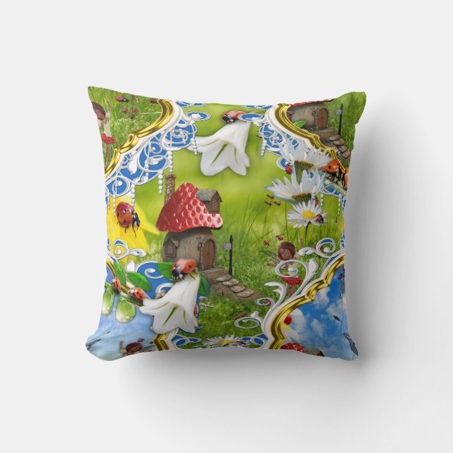 LADYBIRDS AND BUTTERFLIES THROW PILLOW (Front)