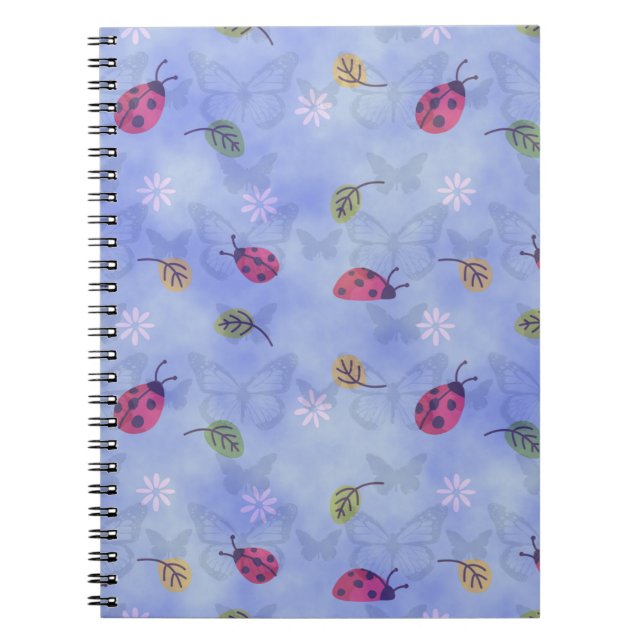 Ladybirds and Falling Leaves Blue Pattern Notebook (Front)