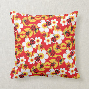 Ladybirds / ladybugs red yellow and white pillow