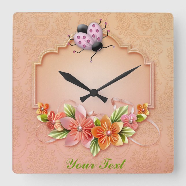 Ladybug #3 Square Wall Clock (Front)