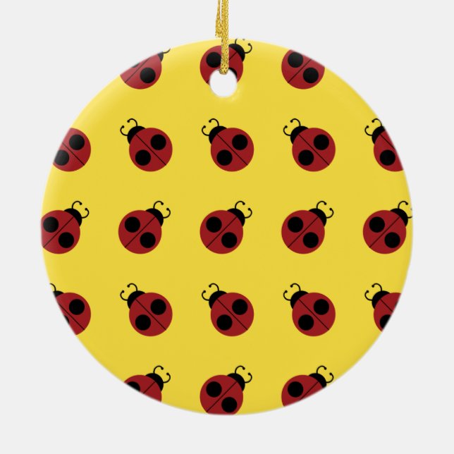Ladybug 60s retro cool red yellow ceramic ornament (Back)