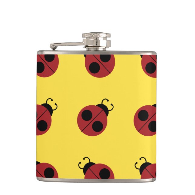 Ladybug 60s retro cool red yellow hip flask (Front)