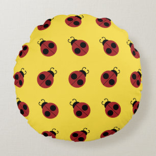 Ladybug 60s retro cool red yellow round cushion