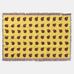 Ladybug 60s retro cool red yellow throw blanket