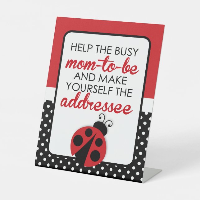 Ladybug Address the Envelope Baby Shower Pedestal Sign (Front)