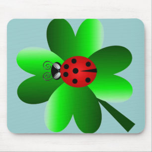Ladybug and 4 leaf clover mouse pad