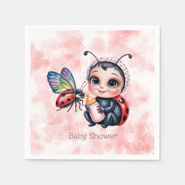 Ladybug and Butterfly Girl Baby Shower Napkin (Front)