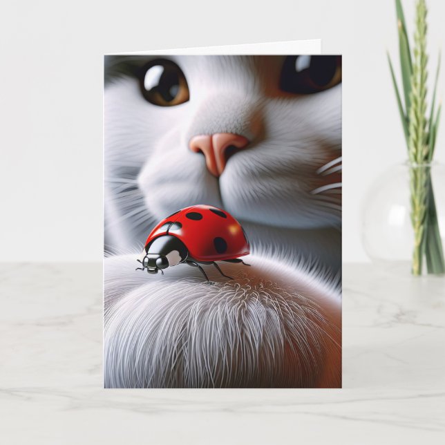 Ladybug And Cat Birthday Card (Front)