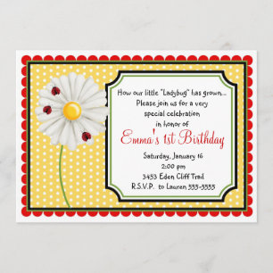 Ladybug  and Daisy Birthday Invitations