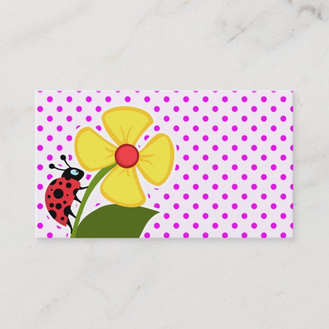 Ladybug and Flower on Fuchsia Polka Dots Business Card (Front)