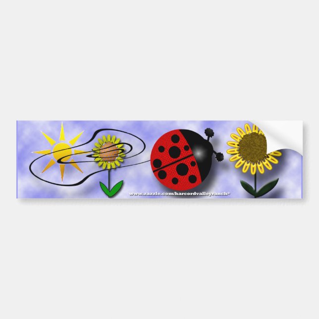 Ladybug and Flowers Bumper Sticker (Front)