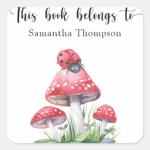 Ladybug and mushrooms - this book belongs to square sticker