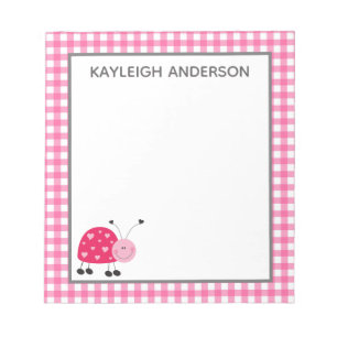 Ladybug and Pink Gingham Notepad