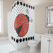 Ladybug and polka dot shower curtain