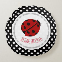 Ladybug And Polka Dot Throw Pillow