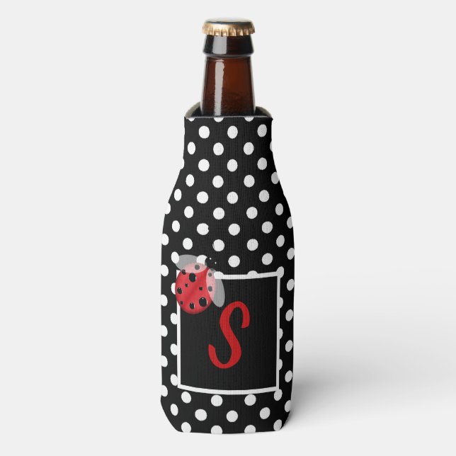 Ladybug and Polka Dots Bottle Cooler (Bottle Front)