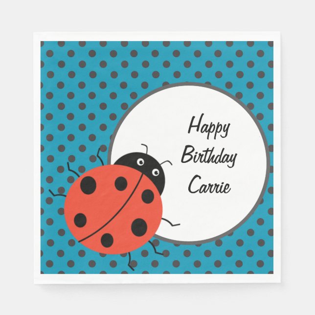 Ladybug and Polka Dots Personalised Napkin (Front)