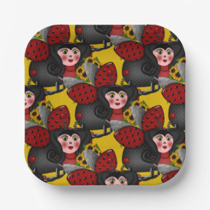 Ladybug and Sunflowers-Diagonal-Yellow-1- Paper Plate