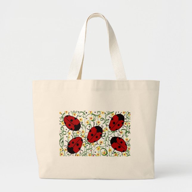 Ladybug Art Large Tote Bag (Front)