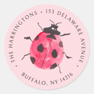 Ladybug Art Whimsical Watercolor Return Address Classic Round Sticker