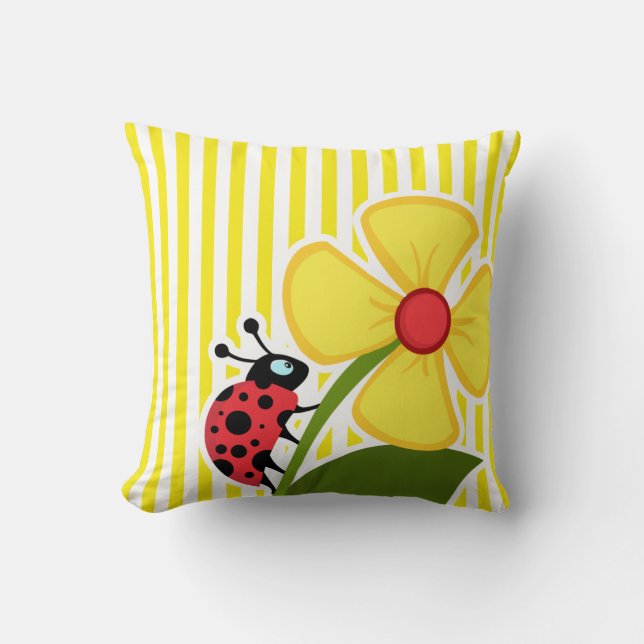 Ladybug; Aureolin Yellow Stripes; Striped Cushion (Front)