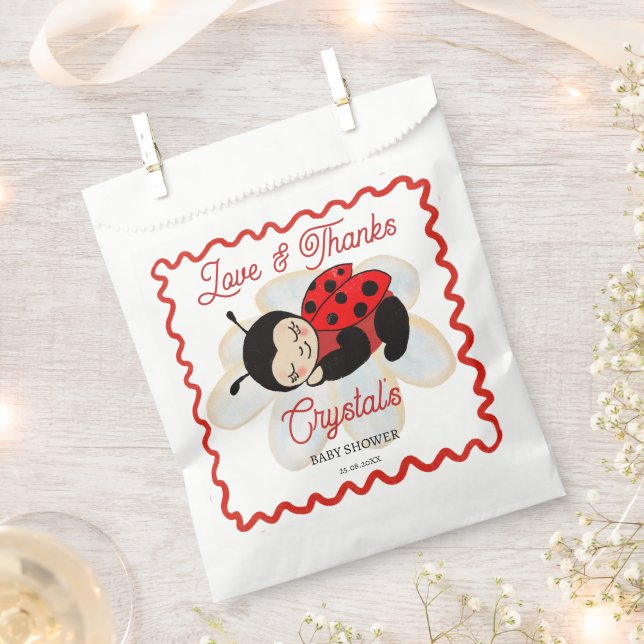 Ladybug baby shower cute sleeping bug on a daisy  favour bag (Clipped)