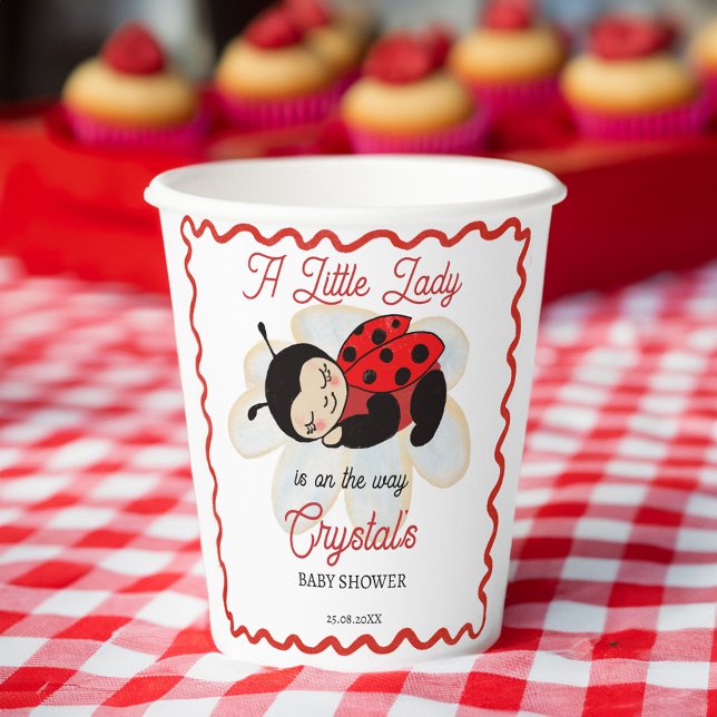 Ladybug baby shower cute sleeping bug on a daisy  paper cups (Ladybug baby shower cute sleeping bug on a daisy monogrammed customized paper cups table decor)