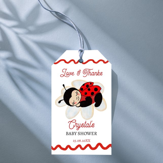 Ladybug baby shower favour gift tags (Ladybug baby shower customized thank you favor gift tags cute ladybug on a daisy favor tags)