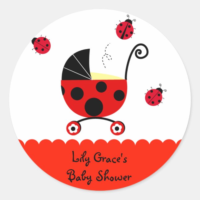 Ladybug Baby Shower Favour Stickers Labels (Front)