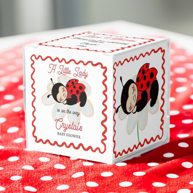 Ladybug baby shower favours personalised favour box (Ladybug baby shower favors personalized favor boxes cute sleeping on a daisy ladybug wavy border)