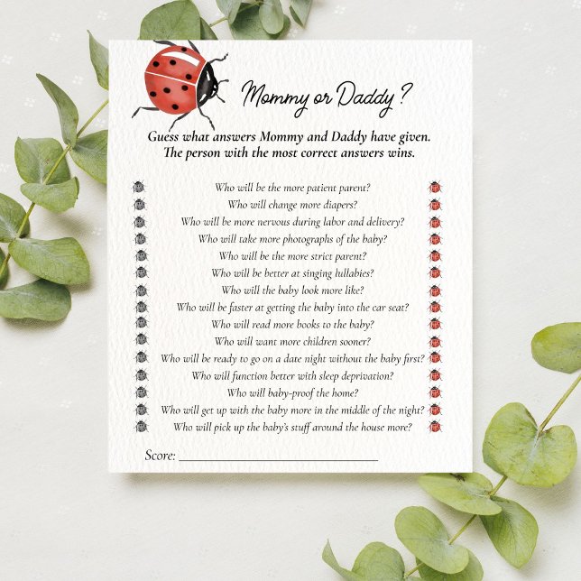 Ladybug Baby Shower Guess Who Mummy or Daddy Game (Creator Uploaded)