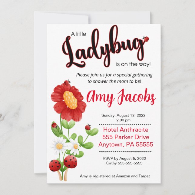 Ladybug Baby shower invitation, Girl shower Invitation (Front)