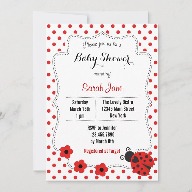 Ladybug Baby Shower Invitation Polkadot (Front)