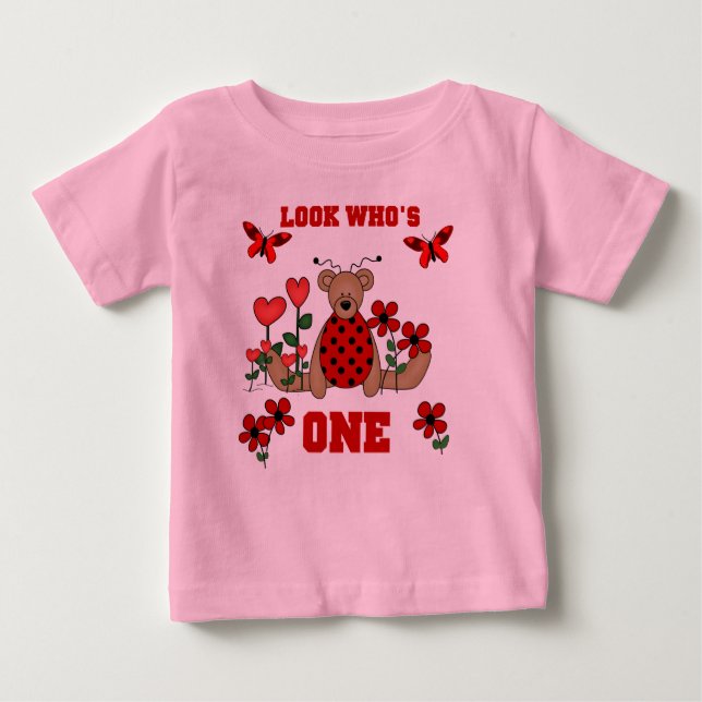 Ladybug Bear 1st Birthday Baby T-Shirt (Front)