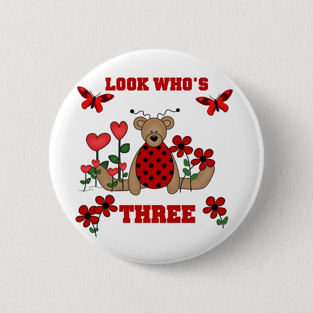 Ladybug Bear 3rd Birthday Tshirts 6 Cm Round Badge (Front)