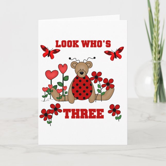 Ladybug Bear 3rd Birthday Tshirts Card (Front)
