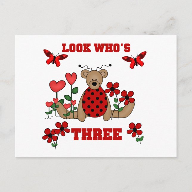 Ladybug Bear 3rd Birthday Tshirts Postcard (Front)