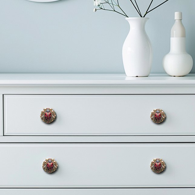  Ladybug Beautiful Art Deco Gold Pearls Rubies Ceramic Knob (Creator Uploaded)