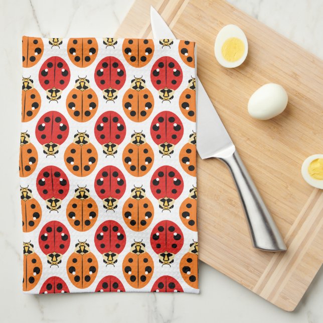 Ladybug Beetles in Orange and Red Tea Towel (Quarter Fold)