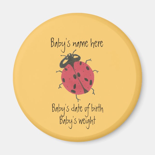 Ladybug birth announcement keepsake magnet (Front)