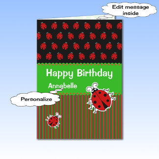 Ladybug birthday custom text modern card