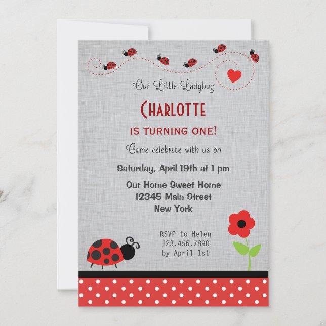 Ladybug Birthday Invitation Black Red (Front)