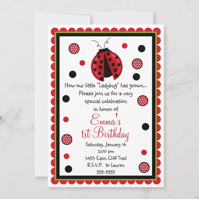 Ladybug Birthday Invitations (Front)