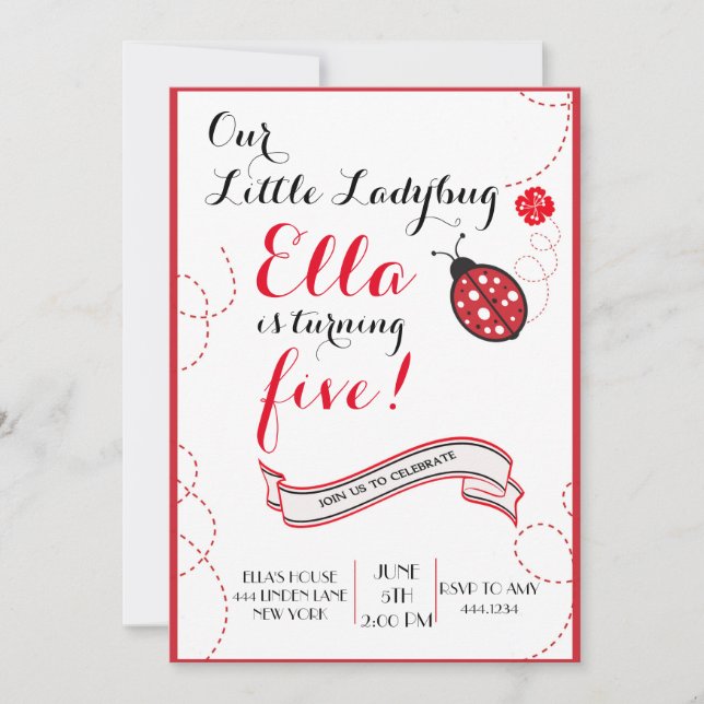 Ladybug Birthday Party Invitations (Front)