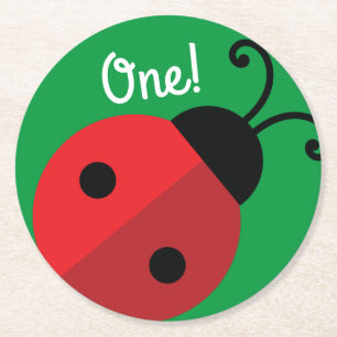 Ladybug Birthday Party Round Paper Coaster