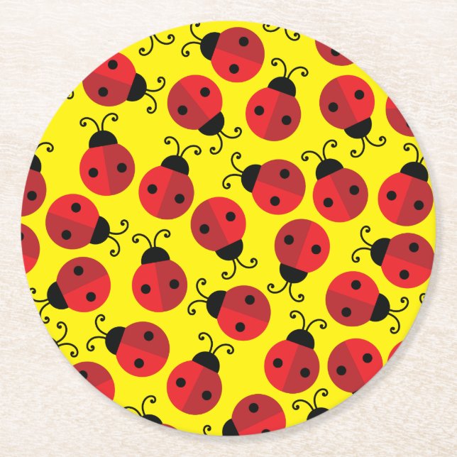 Ladybug Birthday Party Round Paper Coaster (Front)